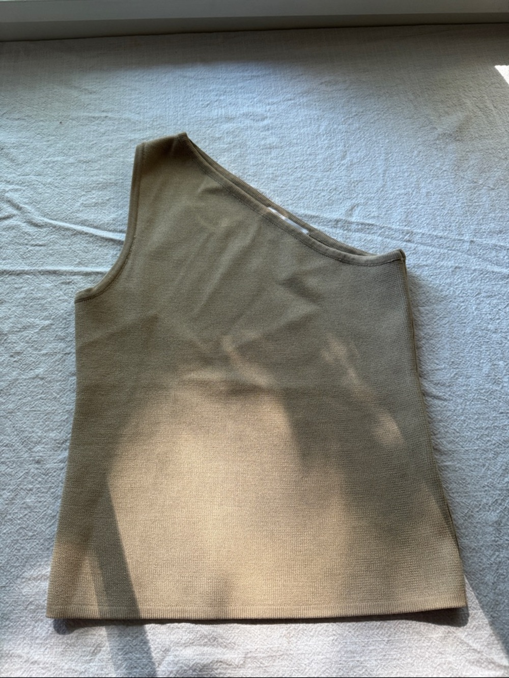 SISTERHOOD Asymmetric One-Shoulder Knit Tank Top - Beige